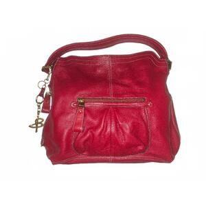 B Makowsky Cranberry Red Soft Pebbled Leather Hobo